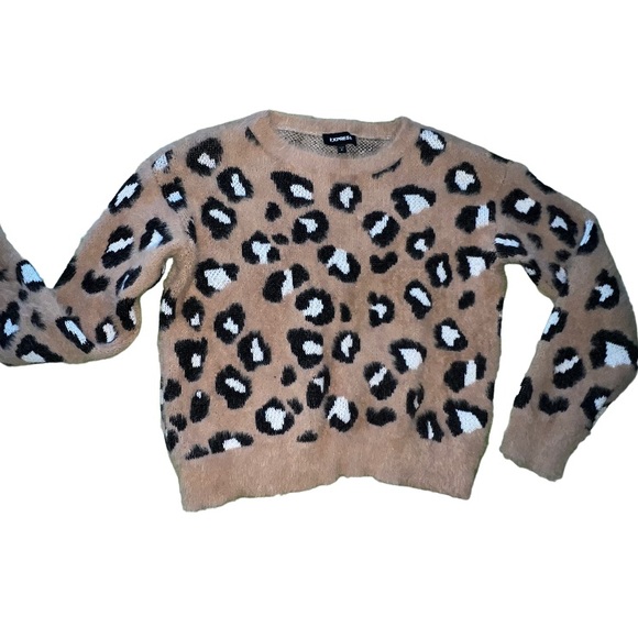 Express soft long sleeve pullover leopard cheetah sweater top Mohair look S - M - Picture 6 of 7